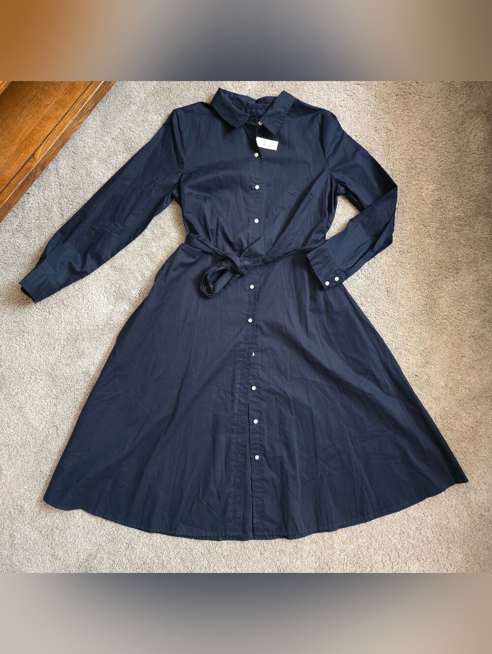 New Navy Talbots shirt dress crisp cotton poplin fabric Tie Belt Size Large - Picture 13 of 13